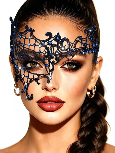 Vista 8 de Yalice Máscaras de encaje con strass para mujer, máscara de media cara con destellos para fiesta de disfraces