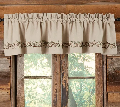 Vista 7 de BLACK FOREST DECOR Cenefa bordada de pinos - Tratamiento de ventana de cabina de bosque Pinos bordados