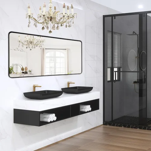 Vista 47 de Espejo arqueado negro de 16" x 20", espejo de pared para baño con arco, espejo de tocador de baño con marco de metal y parte superior arqueada