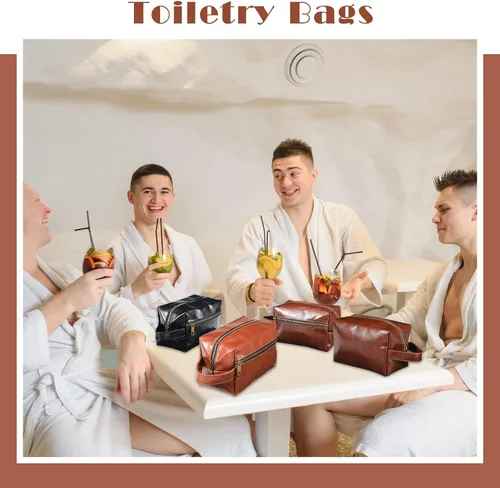 Vista 6 de Hillban 6 piezas de regalo para padrinos de boda, bolsa de aseo de viaje para hombres, juego de regalos de Bestmen, bolsa de aseo de cuero con asa