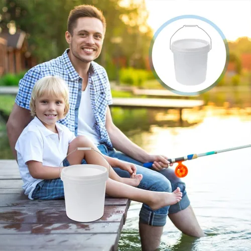 Vista 6 de Cubo de plástico de 5 L con tapa y asa, cubo pequeño sellado blanco de grado alimenticio, resistente de grado alimenticio, contenedor de pintura
