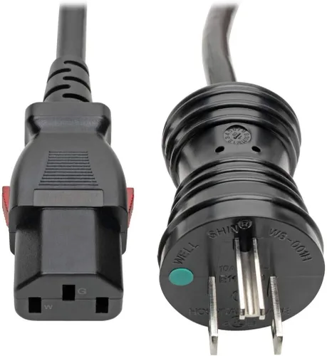 Vista 5 de TRIPP LITE Cable de alimentación para computadora (NEMA 5-15P a C13), conector C13 con bloqueo, 10A, 125V, 18AWG, 1 pie (P006-L01), negro