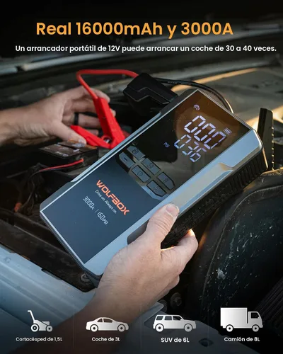 Vista 3 de WOLFBOX MV16A 3000A Arrancador de salto con compresor de aire, batería portátil de 59.2 Why 160PSI para automóvil con carga rápida de 65 W, paquete