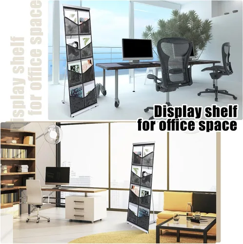 Vista 6 de Outus Soporte para folletos de 2 piezas con 8 bolsillos, estante de malla para literatura, soporte de exhibición portátil para revistas, estante
