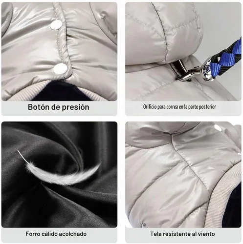 Vista 4 de LESYPET Abrigo para perro pequeño, chaqueta acolchada a prueba de viento para perros con agujero para correa, chaqueta extra cálida para perro Gris