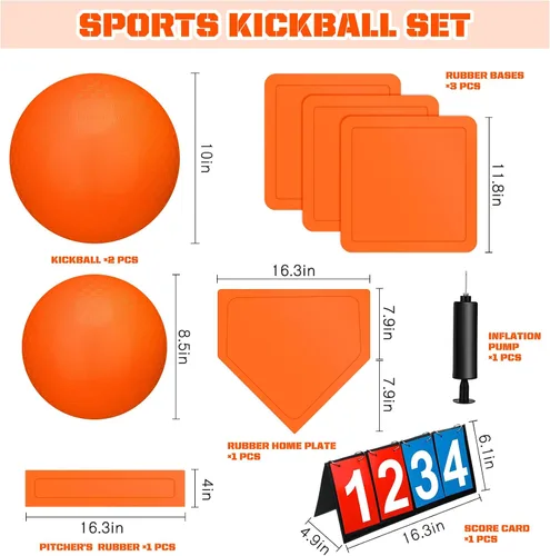 Vista 2 de Jenaai El juego de 9 piezas de kickball deportivo incluye 2 piezas de Kickball, 5 bases de marcador y bomba de baloncesto, fútbol, béisbol, tenis