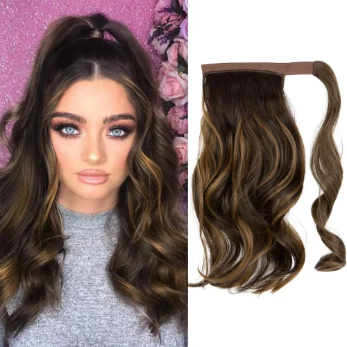 Vista 28 de CJL HAIR 14" Extensión de cola de caballo corta con cabello rizado y ondulado, clip en la cola de caballo, extensión de pelo sintético falso