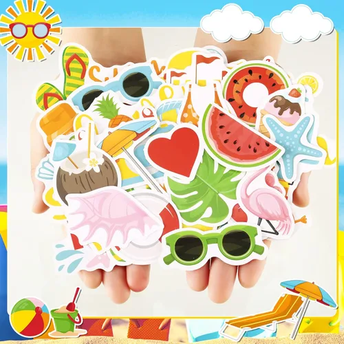 Vista 2 de 100 piezas de papel temático de verano, troquelados, cartulina, álbumes de recortes, recortes de verano, adornos de álbumes de recortes para tablón