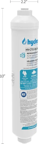 Vista 2 de HYDROVOS Filtro de agua en línea para refrigerador, máquina de hielo, sistema de ósmosis inversa, conexión rápida a presión de 1/4 pulgadas, filtro