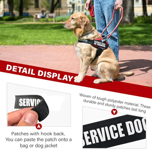 Vista 4 de Parches extraíbles para perros de servicio, paquete de 2 parches para arnés de perro con respaldo de gancho, parches negros para chaleco para perros