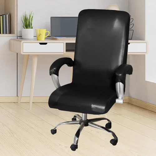 Vista 2 de ITFRO Funda impermeable para silla de oficina con fundas para reposabrazos, de piel sintética negra, funda para silla de escritorio de computadora