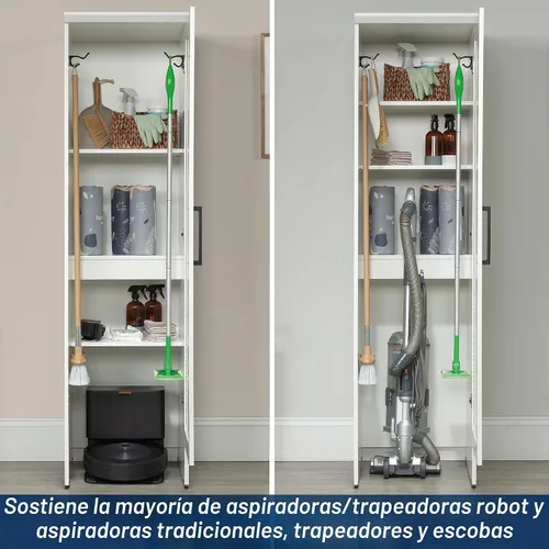 Vista 6 de Sauder Homeplus Robot - Armario de almacenamiento para despensa de cocina, puerta individual con estantes ajustables, en blanco suave