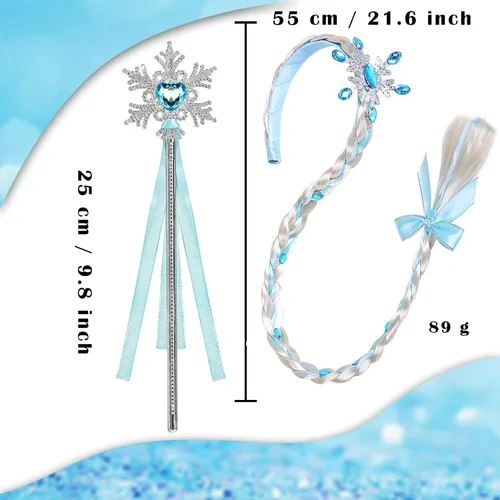 Vista 4 de FUMY Juego de accesorios de princesa Elsa para niñas con disfraz de princesa, guantes, collar, aretes, pulsera y anillo de regalo