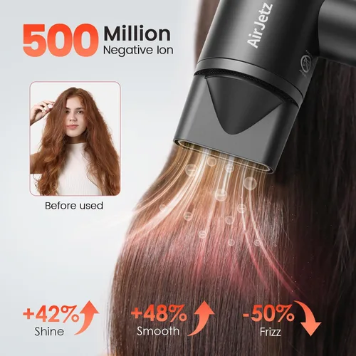 Vista 4 de Secador de pelo, 160,000 rpm, secador iónico de alta velocidad para secado rápido, secador de pelo ligero profesional con difusor, boquilla