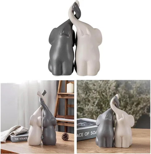 Vista 8 de Figuras de cerámica de elefante gris y blanco, arte de pie, artesanía para decoración del hogar, M