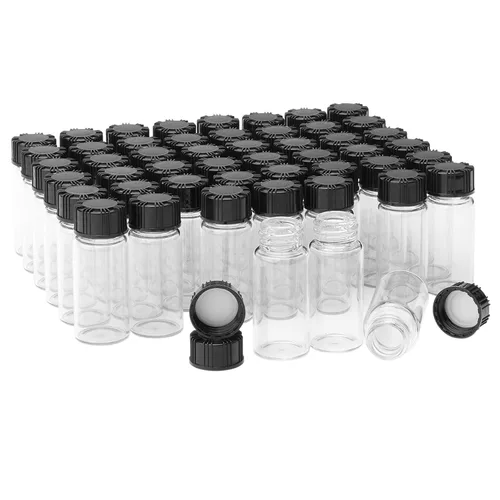 Vista 12 de Frascos de vidrio transparente de 0.2 fl oz con tapas de plástico de rosca, paquete de 100 botellas pequeñas de muestra líquida, frasco a prueba