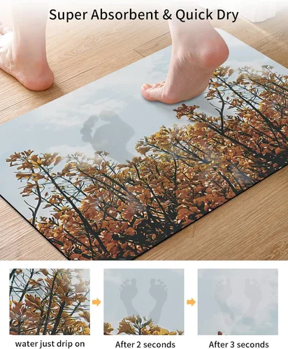 Vista 3 de Tapete de baño para bañera y hojas de flores de otoño, antideslizante, de secado rápido y absorbente, de tierra de diatomeas, fregadero, cocina