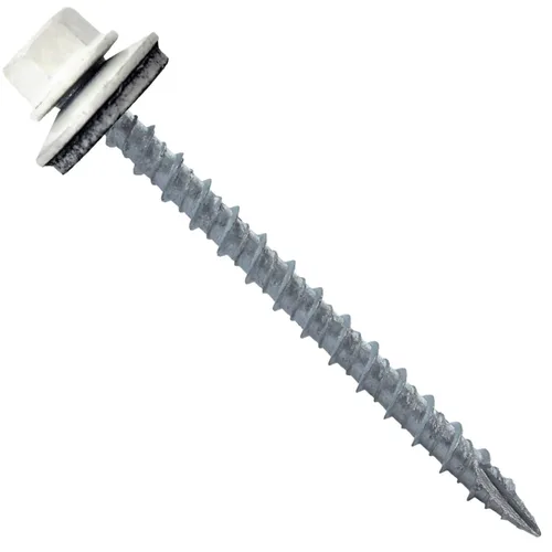 Vista 56 de 10 tornillos para techos de metal gris ABC de 2-1/2 pulgadas, cabezal de arandela hexagonal, arranque automático/roscado, arandela EPDM. 1 bolsa