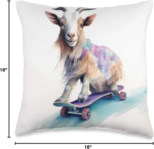 Vista 4 de Skateboarding Goat Adventurous Goat On Skateboard Monopatín de cabra, animal, almohada deportiva, 16x16, multicolor
