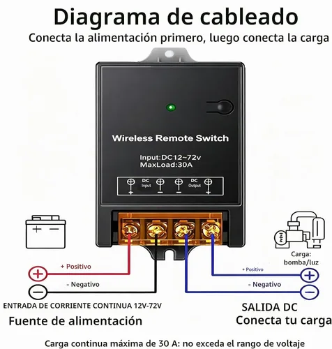 Vista 2 de Interruptor remoto inalámbrico, DC12V/24V/48V/72V/30A, función