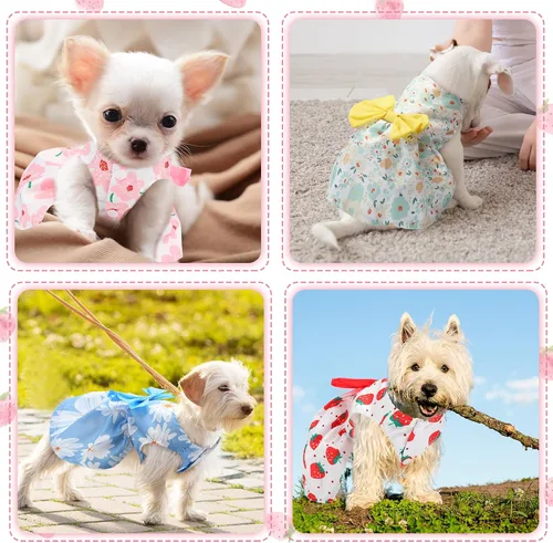 Vista 6 de Saintrygo 5 piezas de vestido floral para perro, lindo vestido para perro, falda para mascotas, vestidos para mascotas, vestidos para gatos, vestido