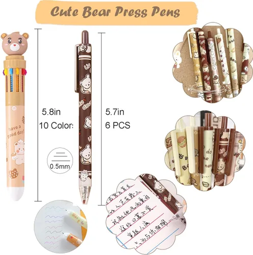 Vista 4 de Juego de 406 piezas de artículos de papelería de oso lindo, suministros de oficina Kawaii, incluye un divertido estuche para lápices, bolígrafos