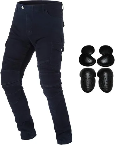 Vista 9 de Takuey Jeans de mezclilla para montar en motocicleta con protector de rodilla y cadera certificado CE