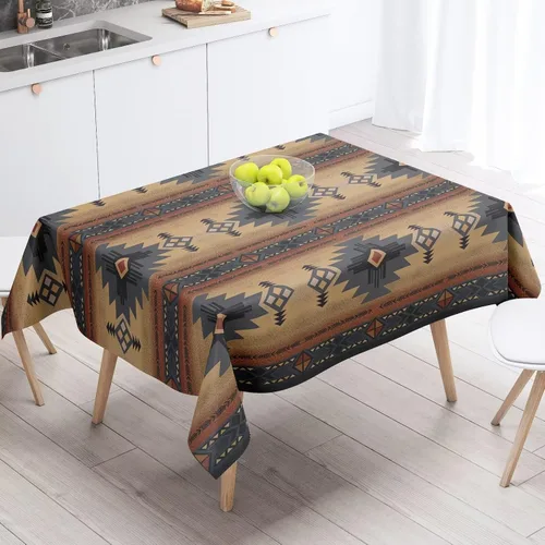Vista 54 de Mantel azteca suroeste, diseño étnico tribal geométrico, estilo vintage, bohemio, elegante, lavable, para comedor, cocina, granja, fiesta