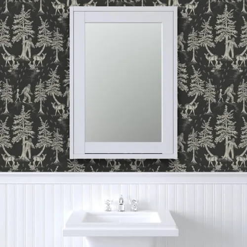 Vista 9 de Sasquatch Cryptids - Papel tapiz extraíble de 12 x 2 pies, color gris carbón, criptozoología, alienígenas, papel pintado prepegado Spoonflower Roll