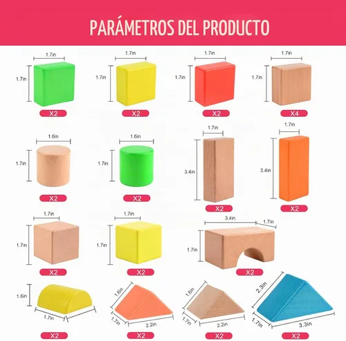 Vista 8 de Migargle Juego de bloques de construcción de madera grande - Juguetes educativos de aprendizaje preescolar con bolsa de transporte, bloques