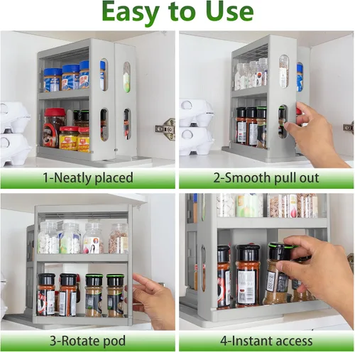Vista 2 de Dutiplus Organizador de especias de 3 niveles, gabinete de almacenamiento giratorio y tirado para encimera de cocina, baño, 10.8 pulgadas de alto x