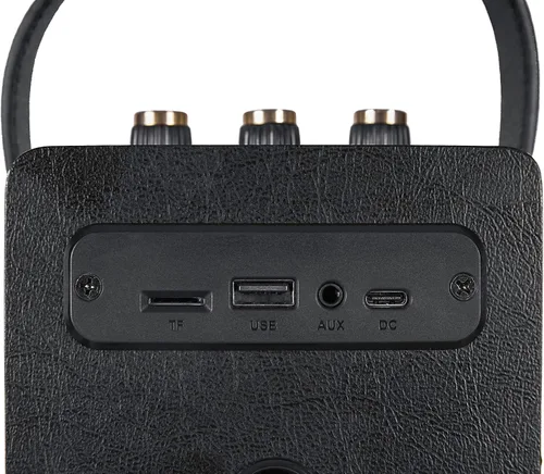 Vista 9 de Fuse Andle - Altavoz Bluetooth retro vintage con mango de cuero vegano, altavoz portátil con conexión para teléfono inteligente, entrada USB y AUX