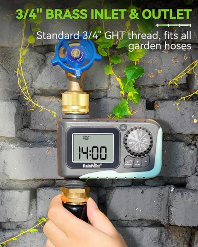 Vista 8 de Temporizador de aspersor RAINPOINT con pivote de latón, temporizador de agua programable para manguera de jardín con retardo por lluvia/riego