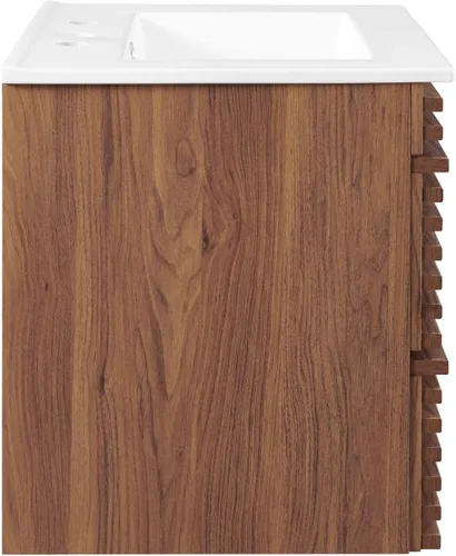 Vista 4 de Modway Render - Tocador de baño de pared de 24 pulgadas, color blanco nogal