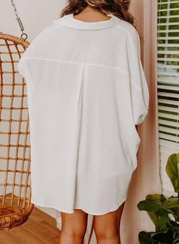 Vista 3 de Sidefeel Womens Summer Oversized 34 Sleeve Button Down Shirts Side Slit Dressy Casual Blouses Loose Fit Tunic Tops