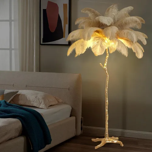 Vista 11 de MAYOLA Lámpara de mesa moderna de plumas de avestruz con cable enchufable, lámpara de pie de noche de 3 luces para sala de estar, dormitorio