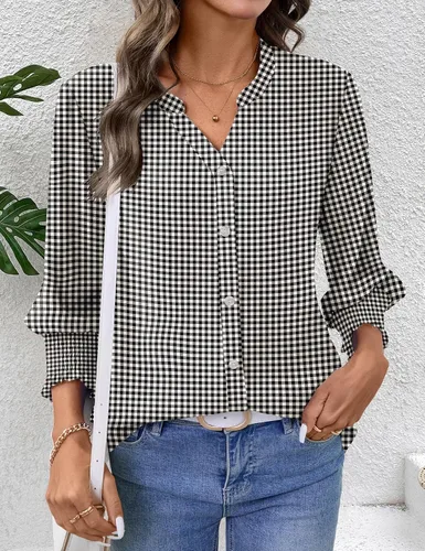 Vista 6 de LOMON Camisas con botones para mujer, manga 3/4, blusas casuales de negocios, blusas de verano 2026