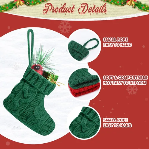 Vista 4 de Jerify 24 mini medias de Navidad de 3.94 pulgadas, calcetines de punto pequeños de Navidad, calcetines colgantes de Navidad, adornos rústicos