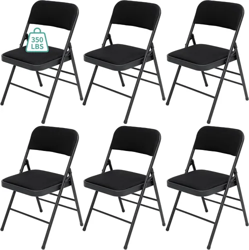 Vista 14 de Paquete de 4 sillas plegables negras con cojín acolchado de tela, juego de sillas de comedor de tela, sillas plegables apilables portátiles