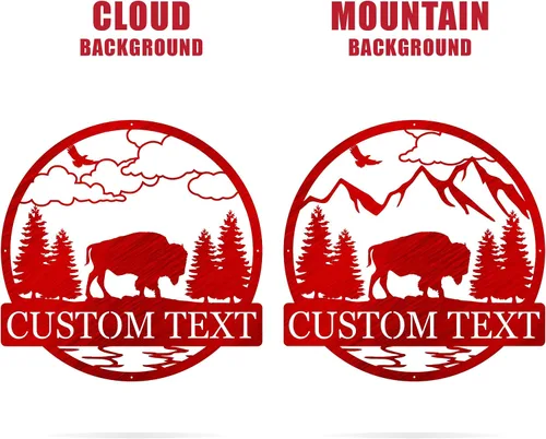 Vista 9 de Letrero personalizado con monograma de círculo de bisonte para exteriores, decoración de bisonte solitario, letrero de campamento de bisonte