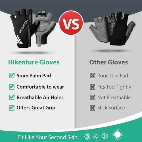 Vista 2 de Hikenture Guantes de ciclismo para hombre, guantes de bicicleta, guantes de ciclismo acolchados de 0.197in, guantes de bicicleta de medio dedo