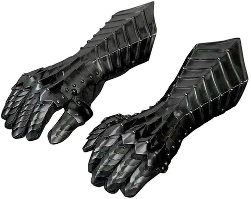Vista 2 de Guantes medievales Nazgul negros unisex para adultos, guantes de armadura de acero suave, guantes cruzados LARP guanteletes par réplica de disfraz