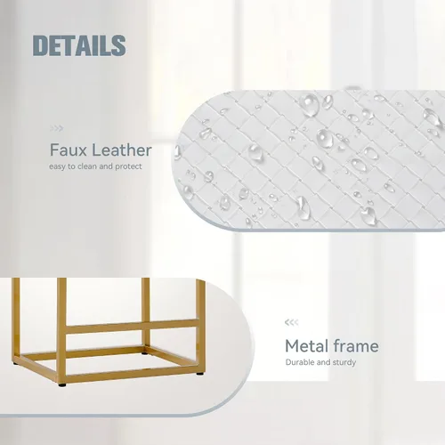 Vista 6 de Juego de 2 taburetes de bar de oro blanco para encimera de cocina, 24 pulgadas, sin espalda, modernos y elegantes, taburetes tapizados de piel