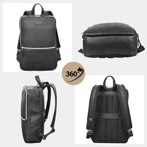 Vista 7 de LEATHER VILLAGE Mochila de cuero para hombre Bolsa de negocios profesional delgada que se adapta a mochila de trabajo y viaje de 15.6 pulgadas