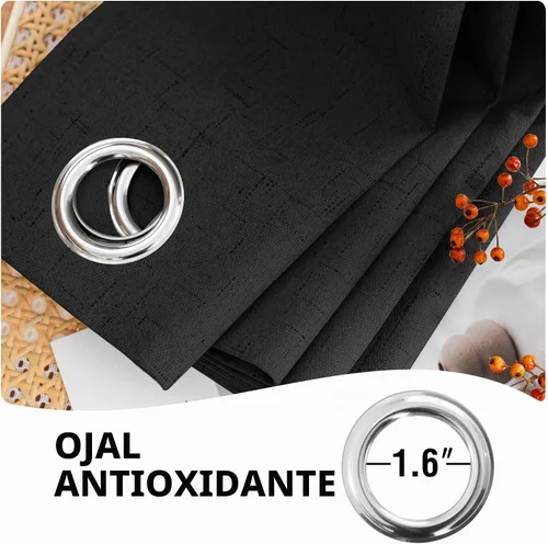 Vista 6 de H.VERSAILTEX Cortinas 100% opacas con aislamiento térmico, texturizadas, de lino, con bloqueo completo de calor y luz, para sala de estar y Negro