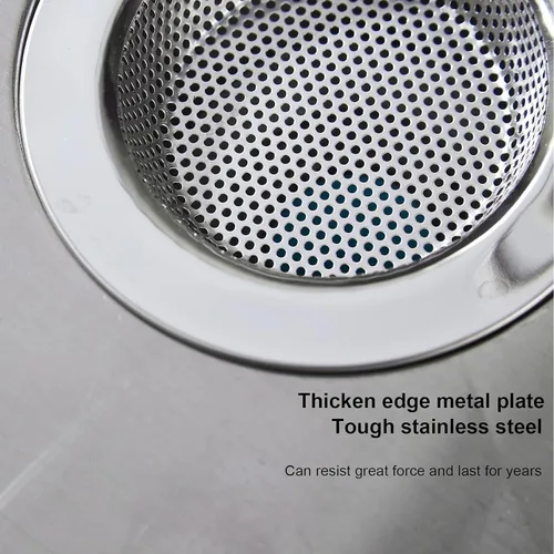 Vista 4 de LASSHSWA - Colador de acero inoxidable para fregadero de cocina, colador de drenaje para fregaderos de cocina con borde ancho grande de 4.5 pulgadas