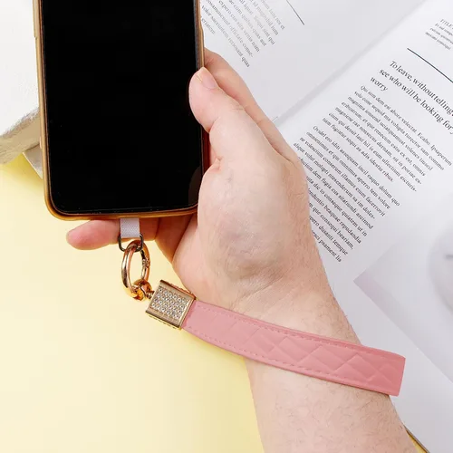 Vista 6 de Correa de cuero para teléfono celular, correa para teléfono celular, cordón para teléfono con lengüeta, manos libres, llavero para mujer