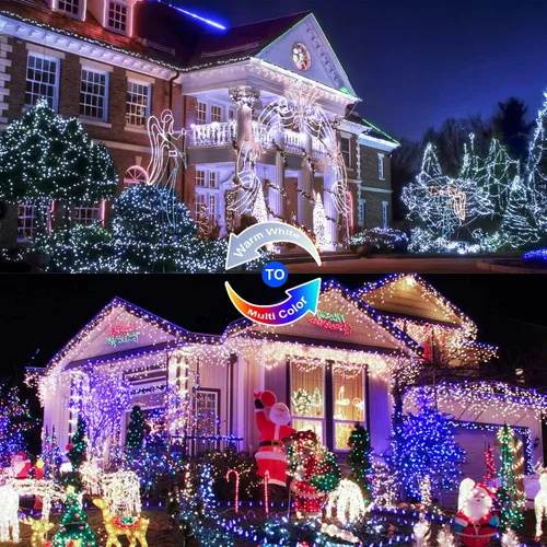 Vista 7 de JMEXSUSS Paquete de 2 luces solares de Navidad impermeables para exteriores, 100 LED de 33 pies, color blanco y multicolor, luces solares de hadas