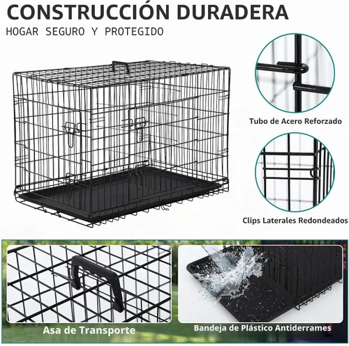 Vista 4 de Jaulas de 24 pulgadas para perros pequeños, 20 libras, jaula plegable para mascotas con bandeja de panel divisor, jaula de doble puerta para Negro