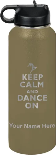Vista 46 de LaserGram Botella de agua personalizada, mantén la calma y baila, acero inoxidable de doble pared aislada al vacío con popote superior, regalo Rosa